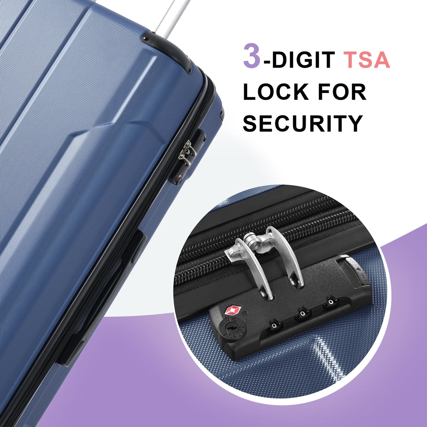 Hardshell Luggage Sets 3 Pcs Spinner Suitcase with TSA Lock Lightweight 20''24''28'' Blue + ABS - Korvel