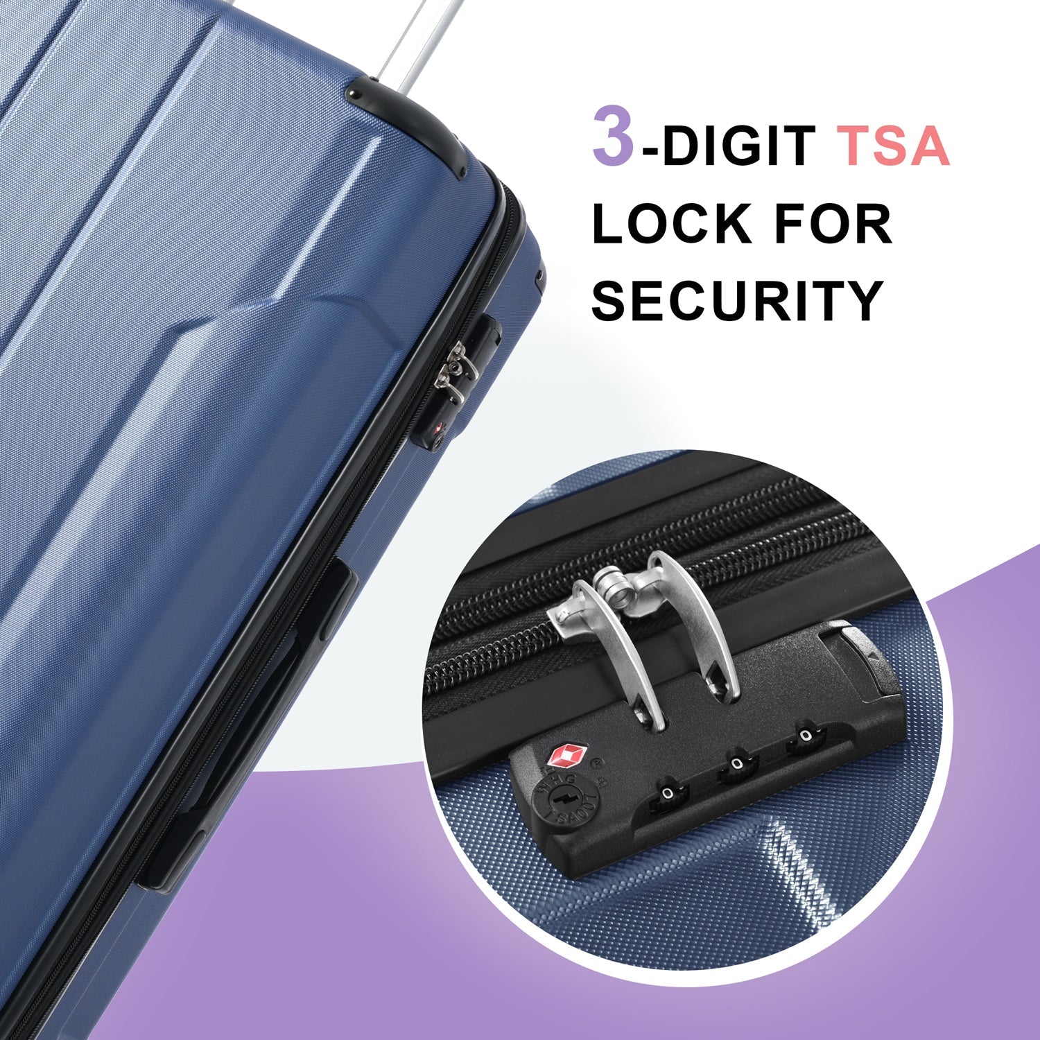 Hardshell Luggage Sets 3 Pcs Spinner Suitcase with TSA Lock Lightweight 20''24''28'' Blue + ABS - Korvel