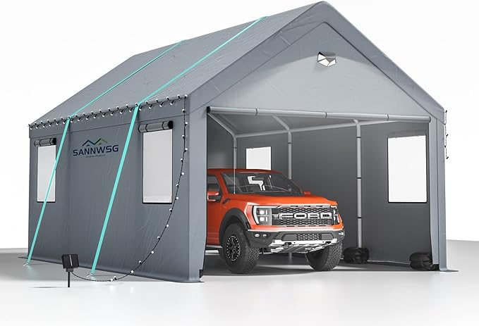 Carport portátil resistente de 10x20 con ventanas enrollables