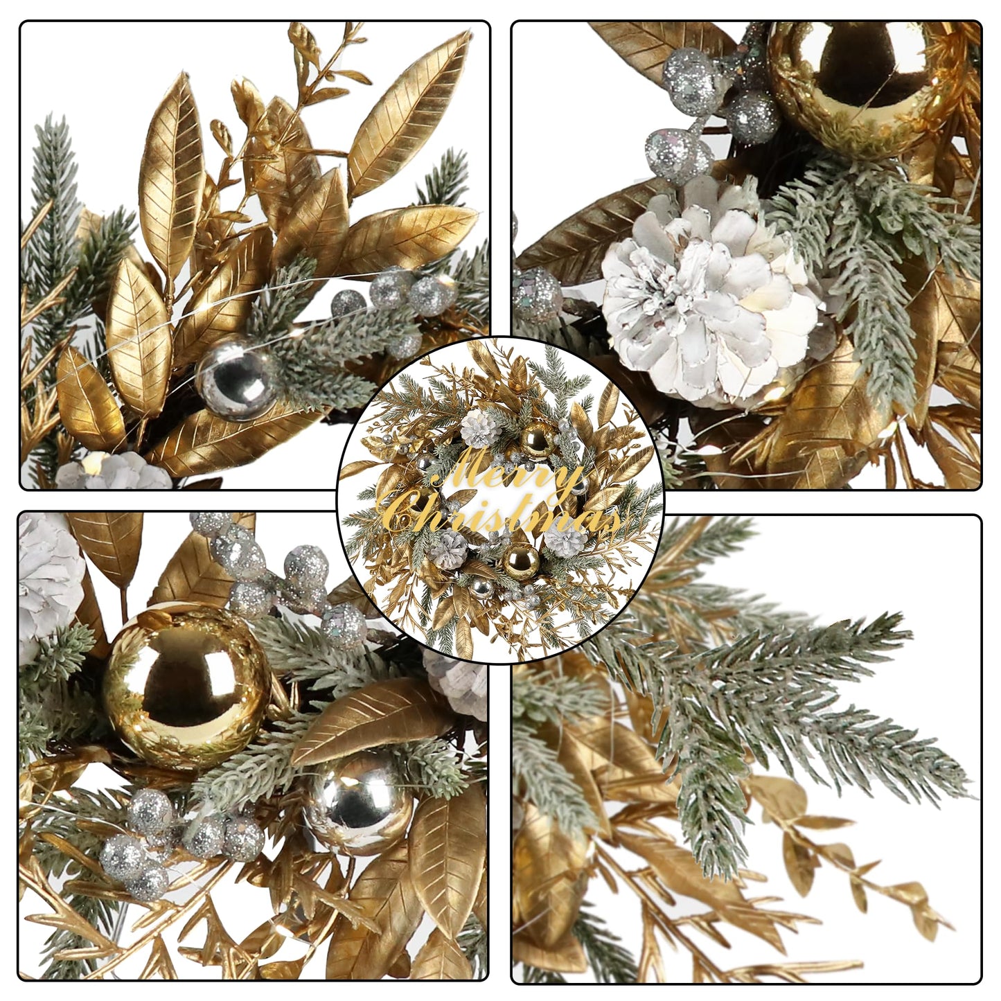 Christmas Wreath 20 Inch Christmas Door Decorations Wreath with Warm Lights - Korvel