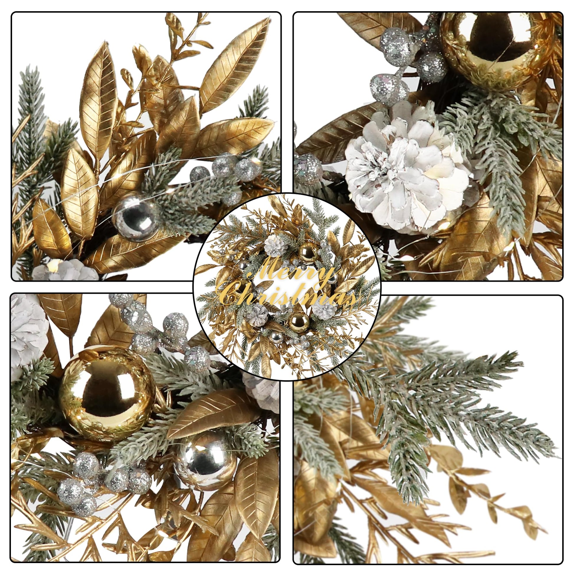 Christmas Wreath 20 Inch Christmas Door Decorations Wreath with Warm Lights - Korvel