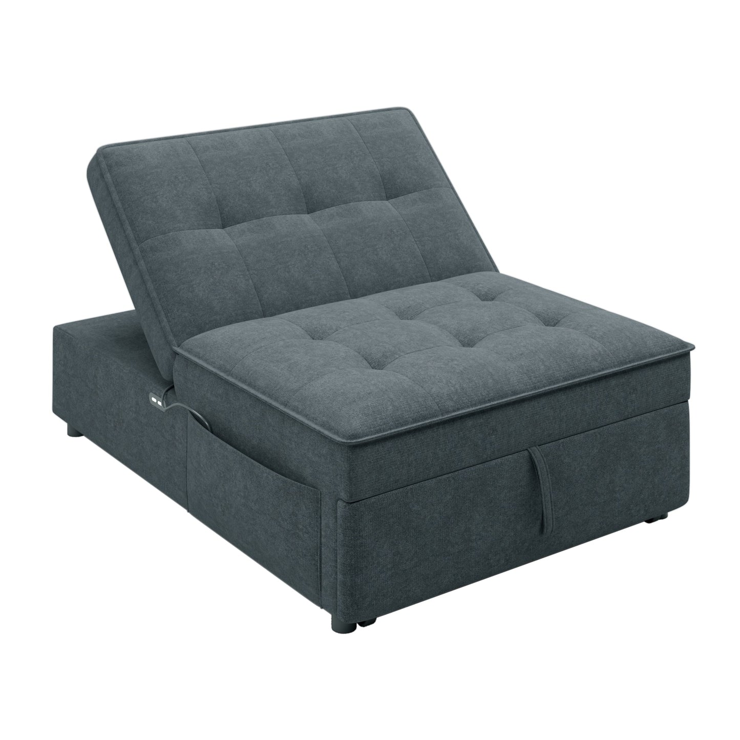 Four in one sofa bed, chair bed, multifunctional folding Ottoman bed with storage bag and USB port, dark blue - Korvel