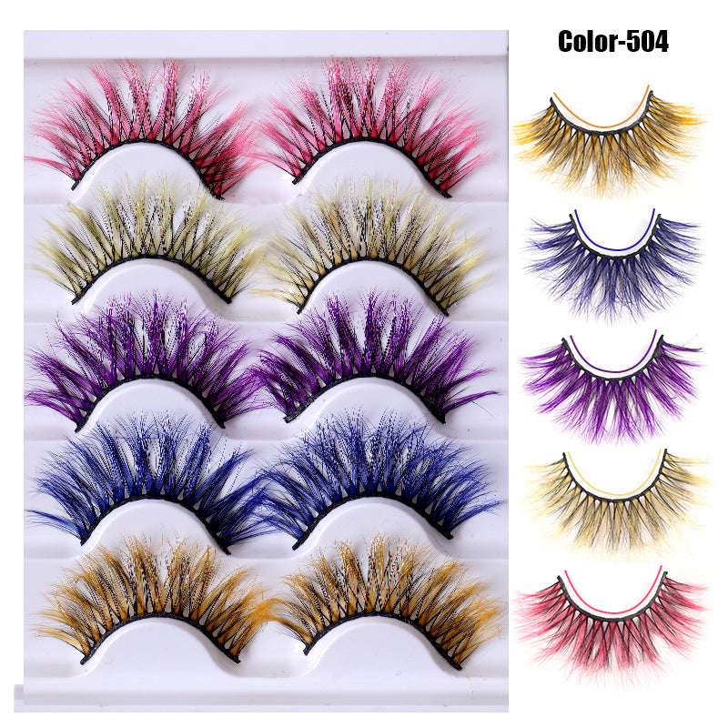 Colorful Fried 5 Pairs Of False Eyelashes Multi-Layer Thick Cross Mink Hair Eyelashes 8D FLUFFY - Korvel
