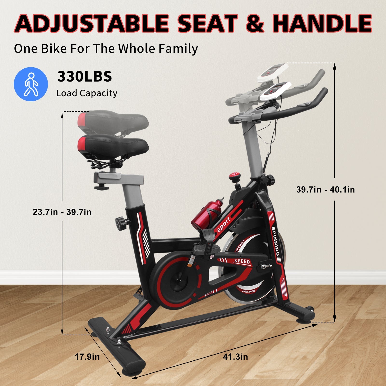 Indoor Exercise Bike Cycling Bike with Comfortable Seat Cushion Black+Red - Korvel