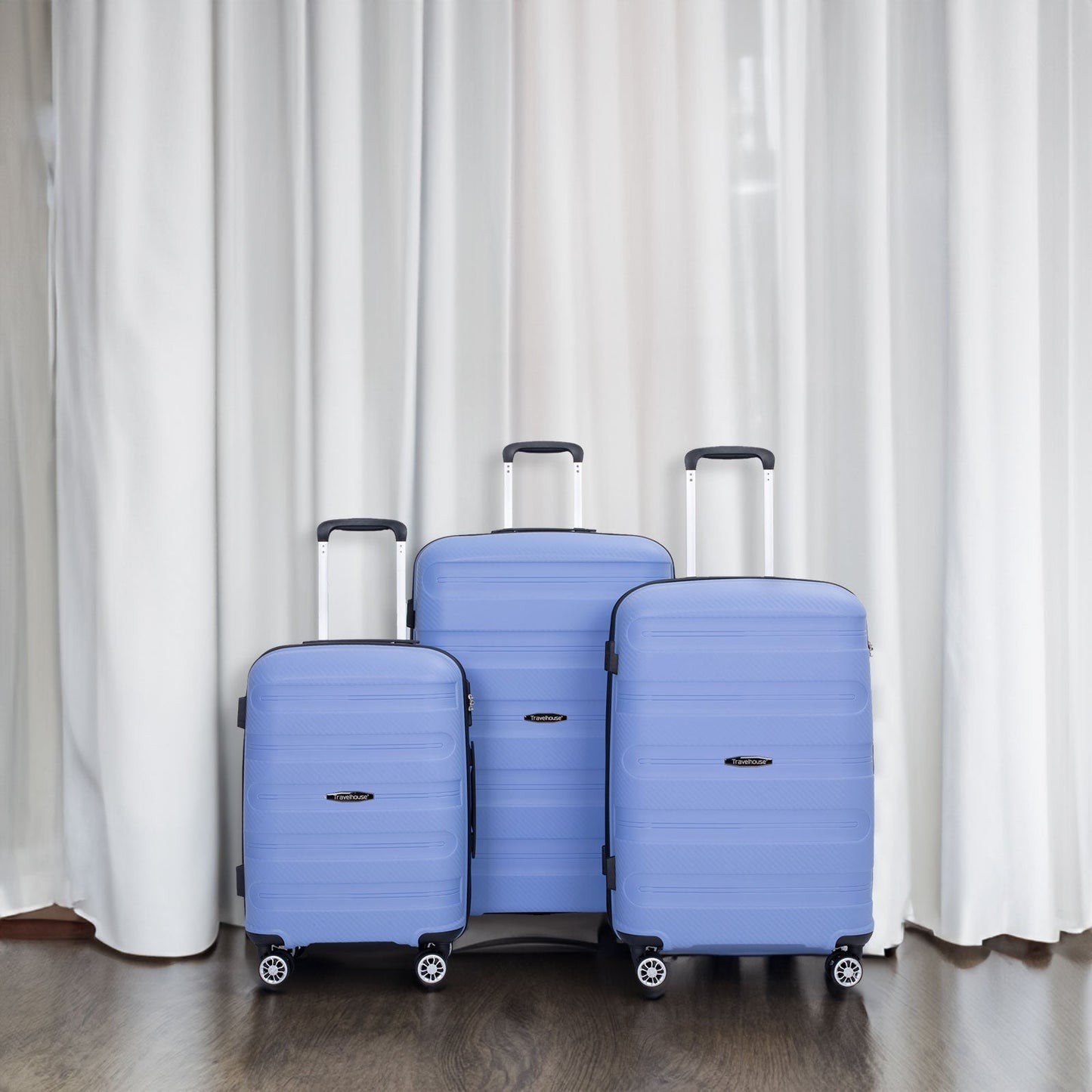 Hardshell Suitcase Spinner Wheels PP Luggage Sets Lightweight Durable Suitcase ,3-Piece Set (20/24/28) ,Purplish Blue - Korvel