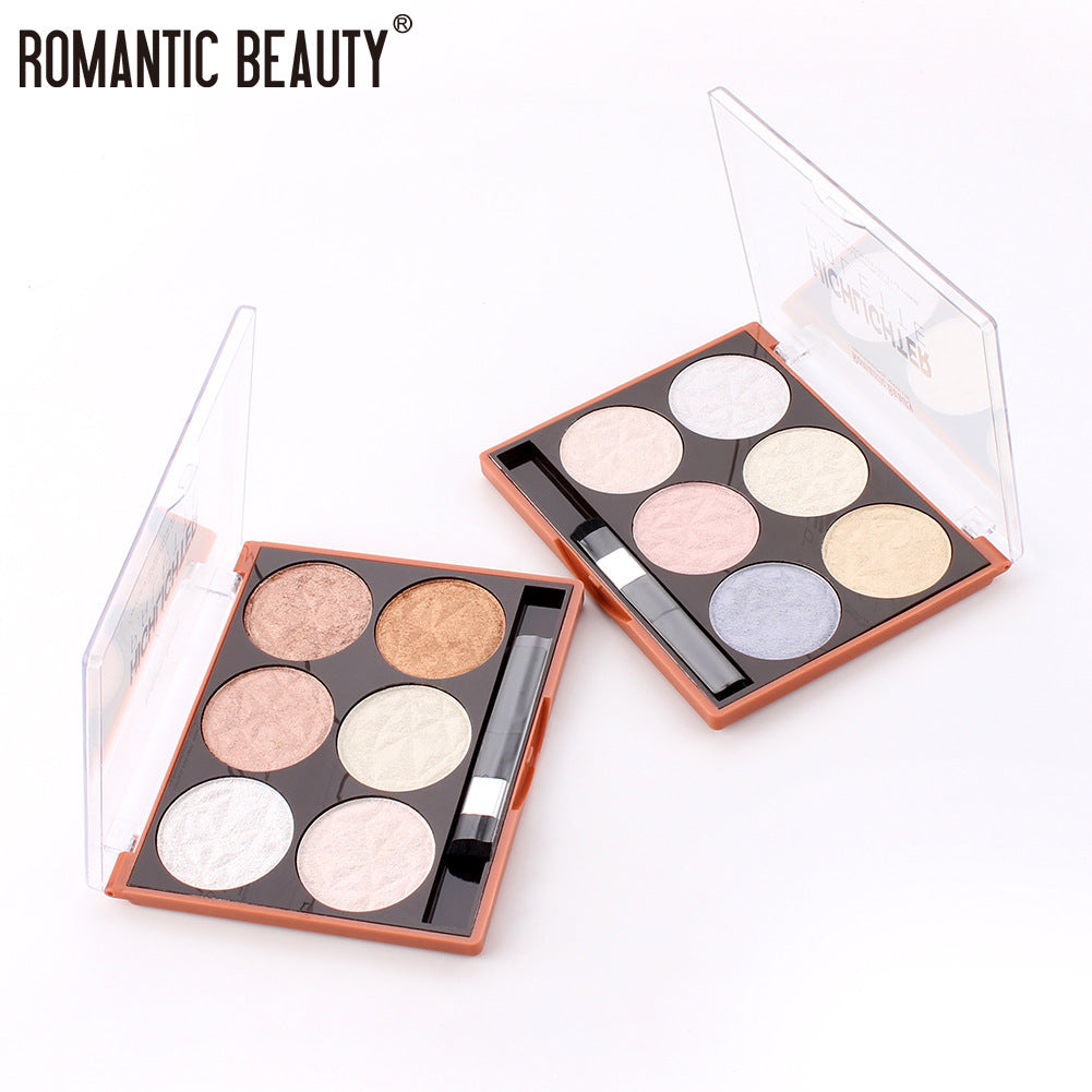 Romantic Beauty 6-Color Highlighter Repair Pearl Not Easy To Take Off Makeup Makeup Finishing Highlighter - Korvel