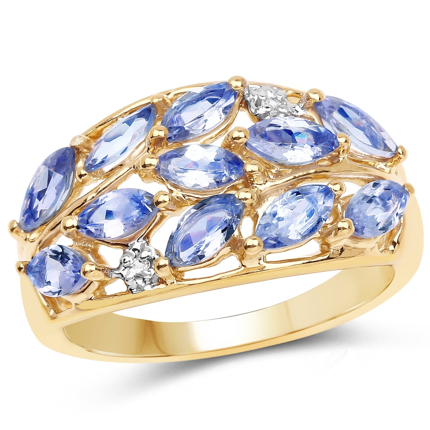 14K Yellow Gold Plated Tanzanite & White Topaz Cluster Ring