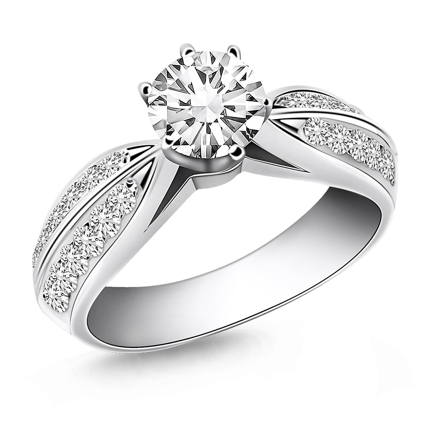 Bague de fiançailles en diamant pavé à double rang en or blanc 14 carats