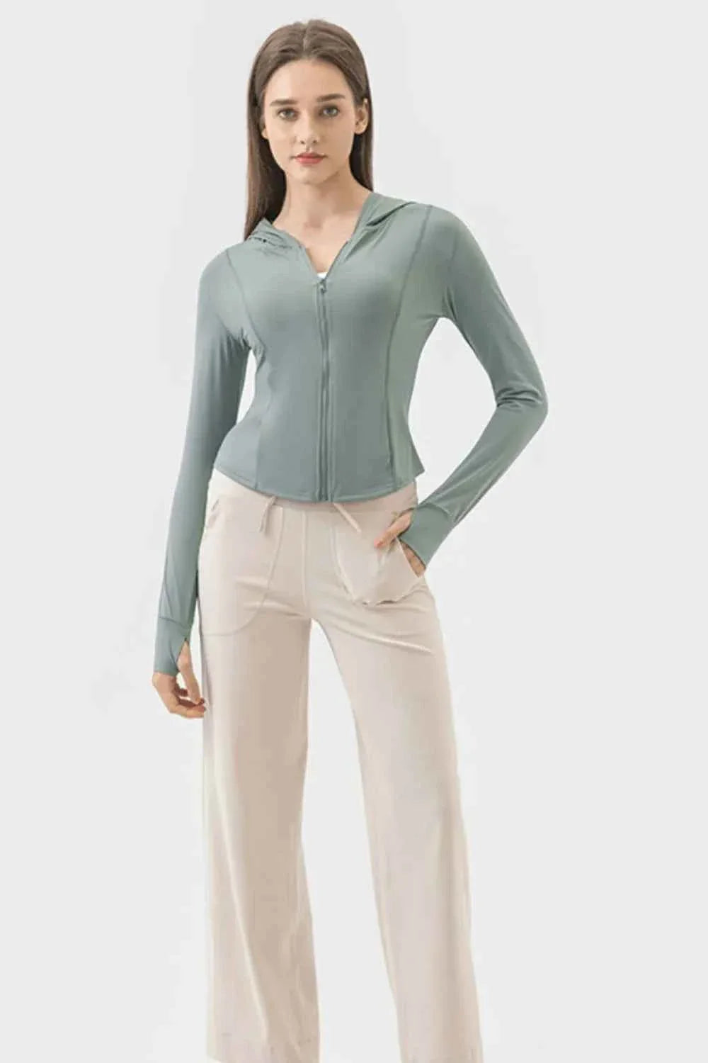 Millennia Pocketed Zip Up Hooded Activewear Hoodie