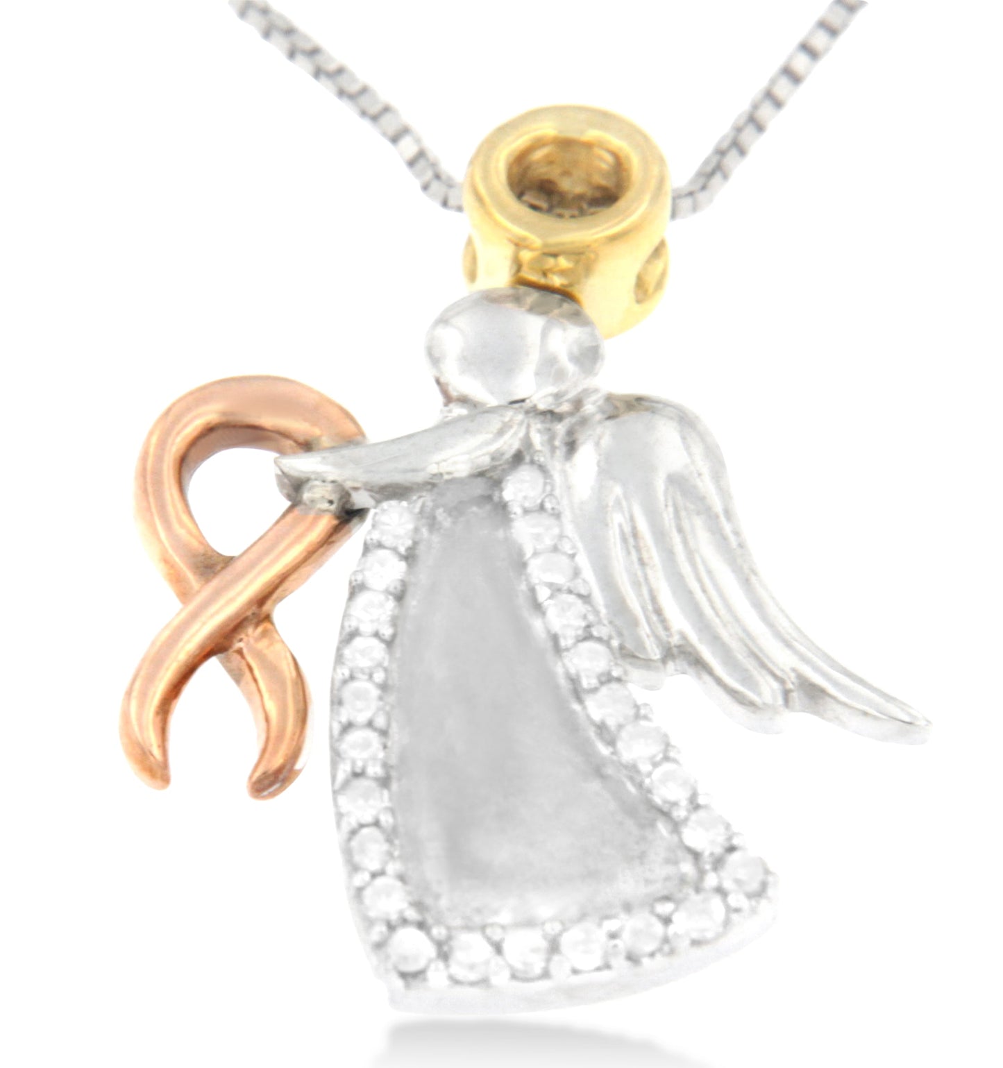 Collar de Péndulo de Ángel Acentuado con Diamantes de Oro Tricolor de 10K
