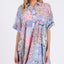 Pink Floral Collared Neck Half Sleeve Mini Shirt Dress