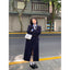 Navy Blue Women's Structured Wool Coat with Elegant Design
