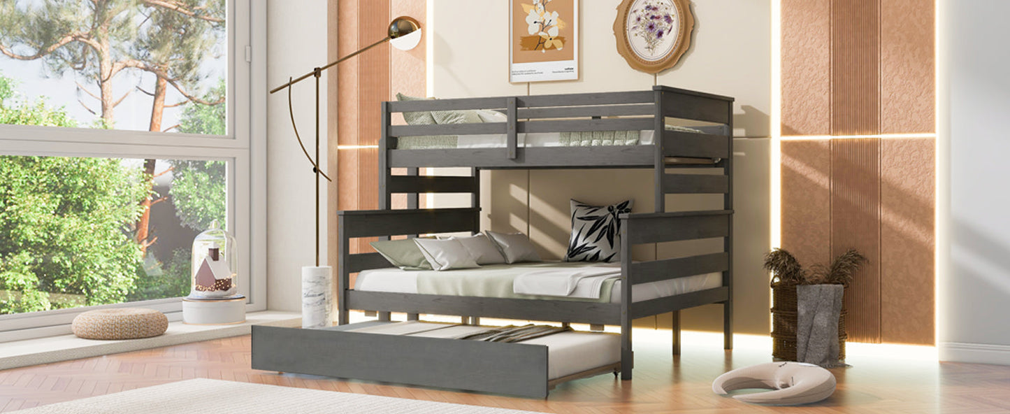 Wood Twin over Full Bunk Bed with Trundle - Gray