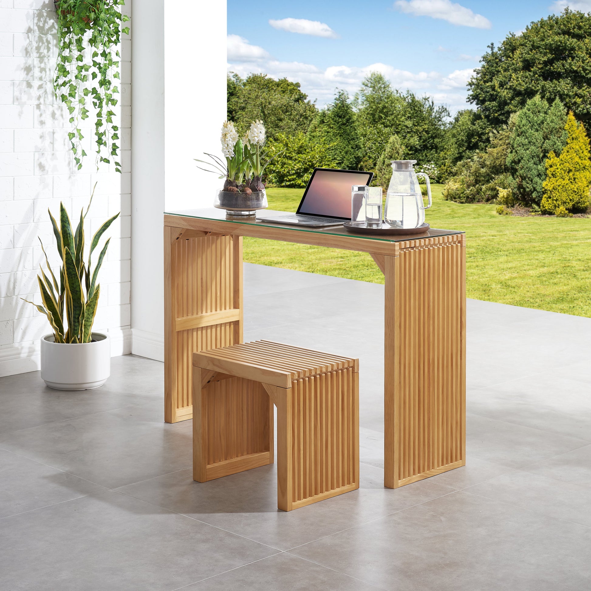 Pine Dining Bench and Table, Indoor Wood Bench for Entryway,Living Room,Kitchen and Bench Set (Nature, Bench & Table) Small - Korvel