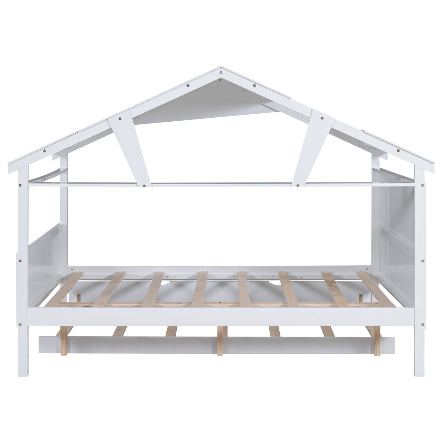 Wood Full Size House Bed with Twin Size Trundle and Storage  White - Korvel