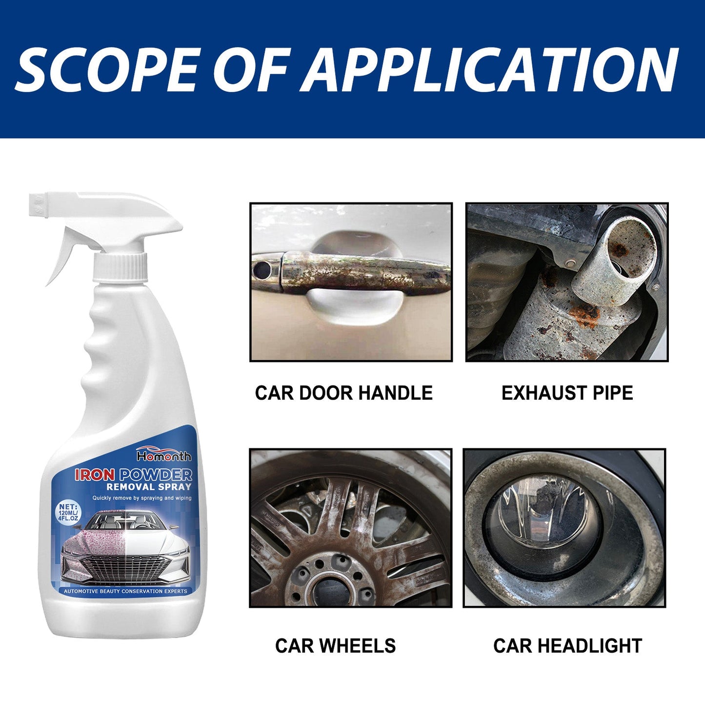 Iron Powder Removal Spray, Auto Metal Rust Reconditioning Anti-Rust Polishing Coating Care Cleaner - Korvel