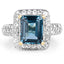 Anillo de Topacio Azul Londres y Topacio Blanco Bañado en Oro Amarillo de 14K