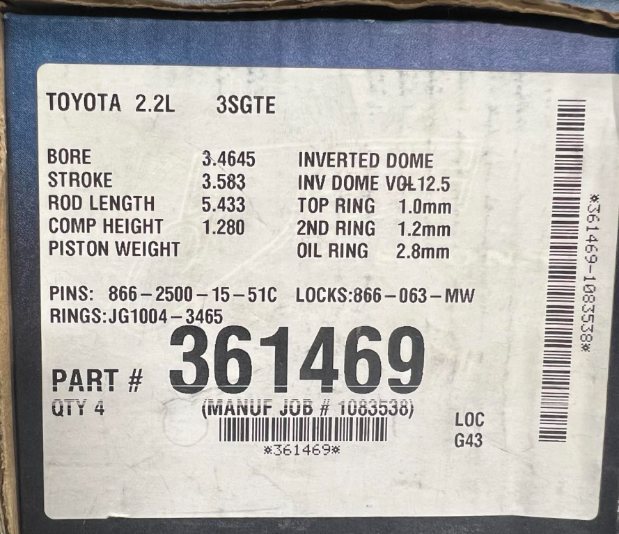 High-Performance JE Pistons for Toyota 2.2L 3SGTE - Complete Set - Korvel