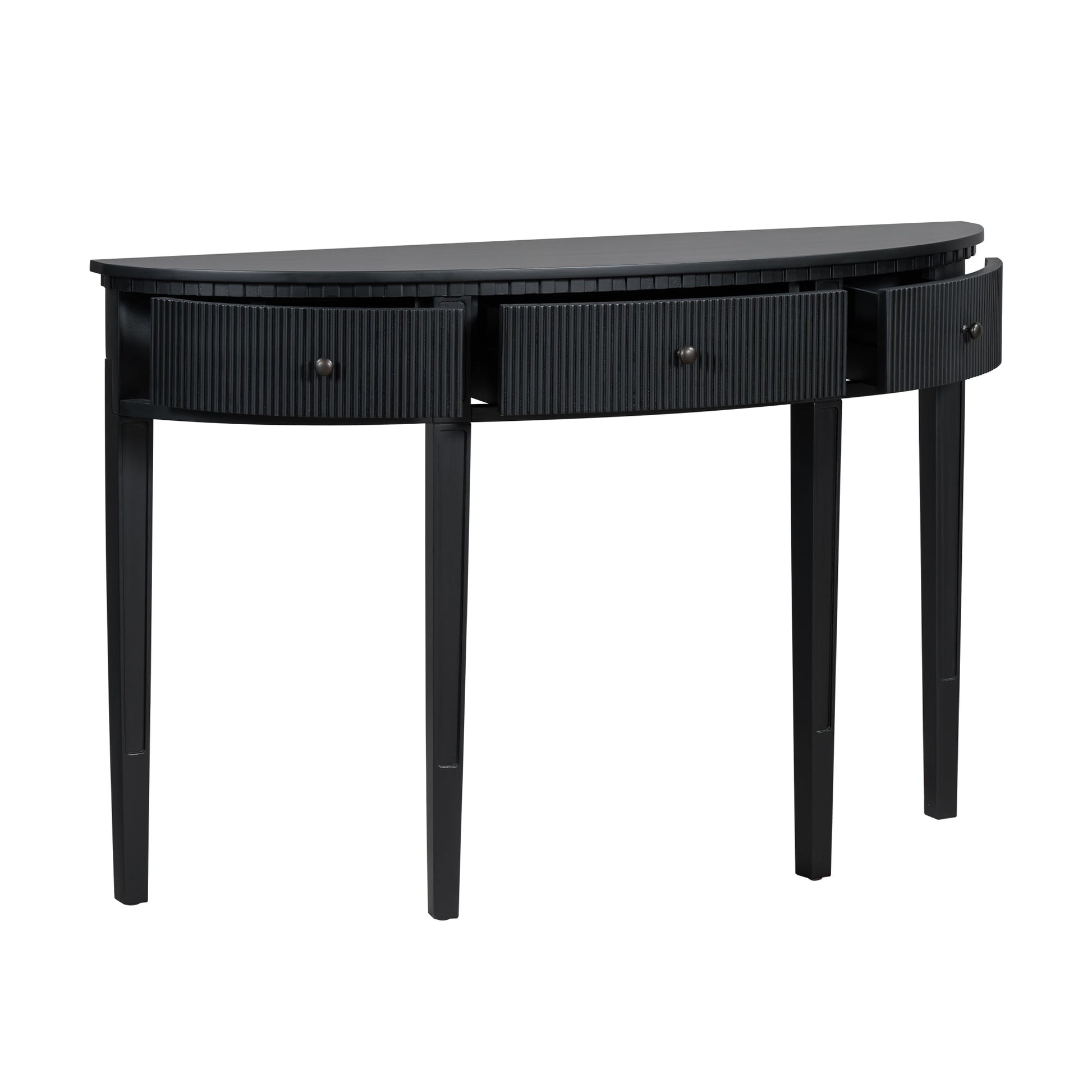 U-Style Distinctive Features of Pine Veneer Console Table with Vertical Stripe Drawer Fronts and Four Legs - Korvel
