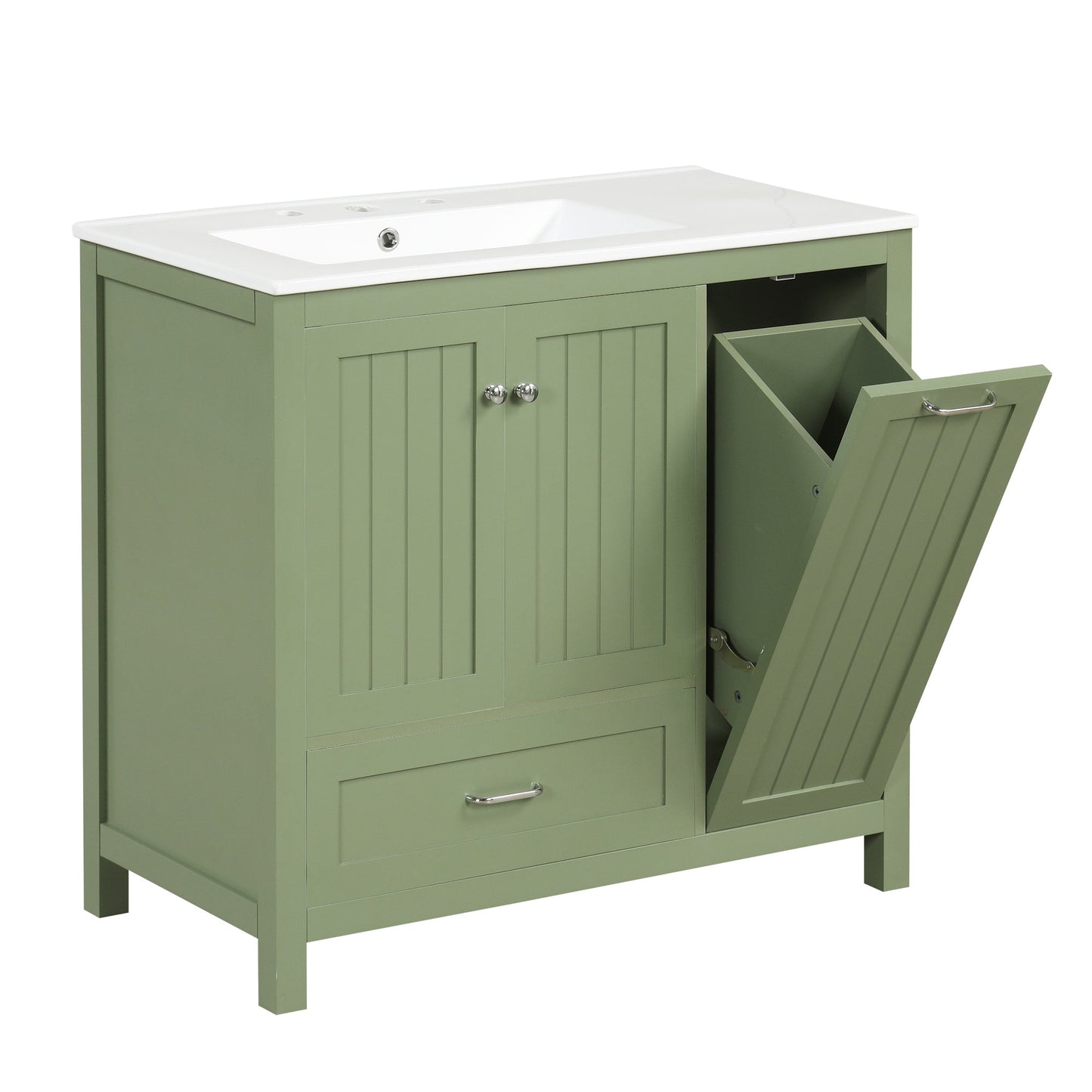 Meuble de salle de bain vert de 36" avec évier et rangement