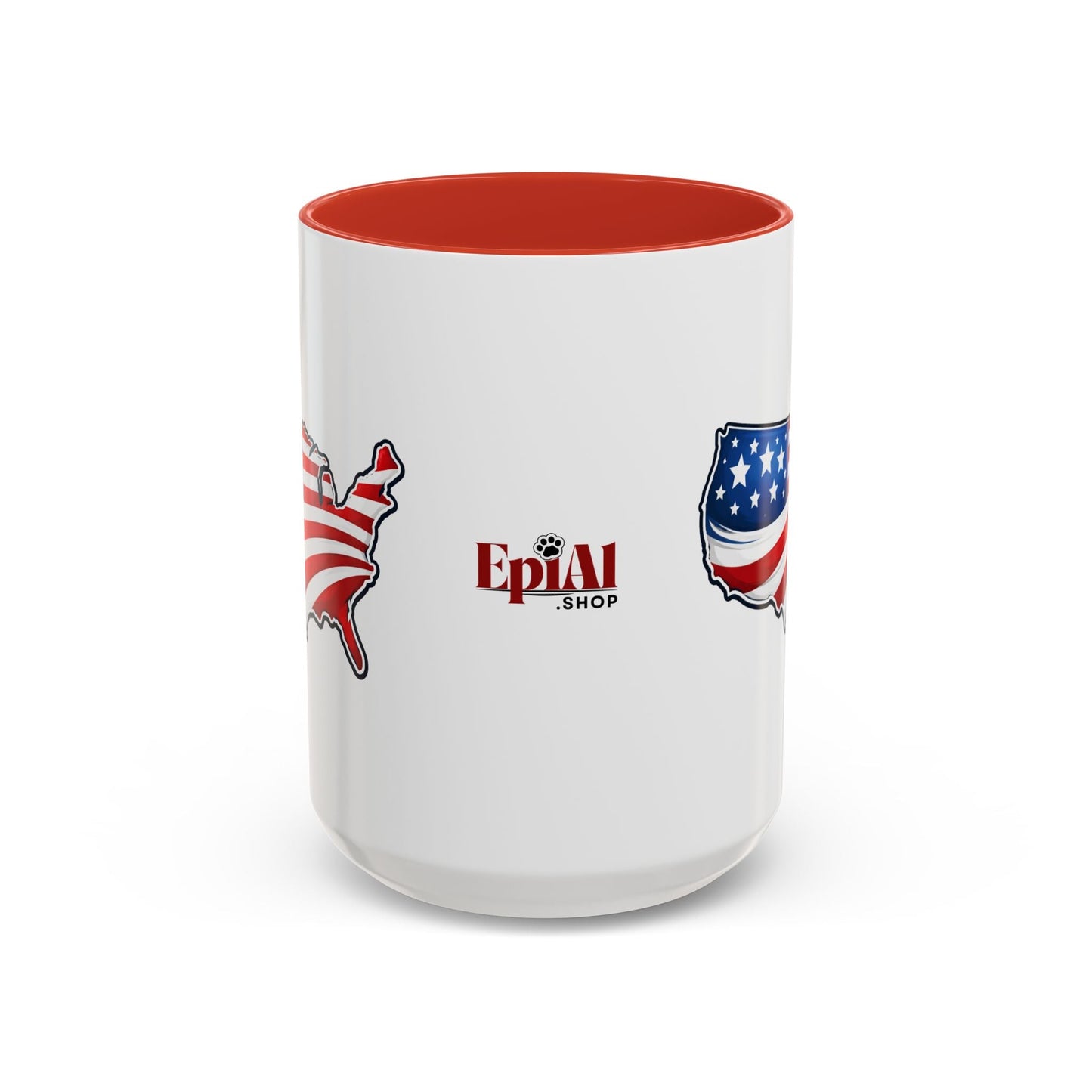 Taza de café patriótica con mapa de EE. UU. y asa roja