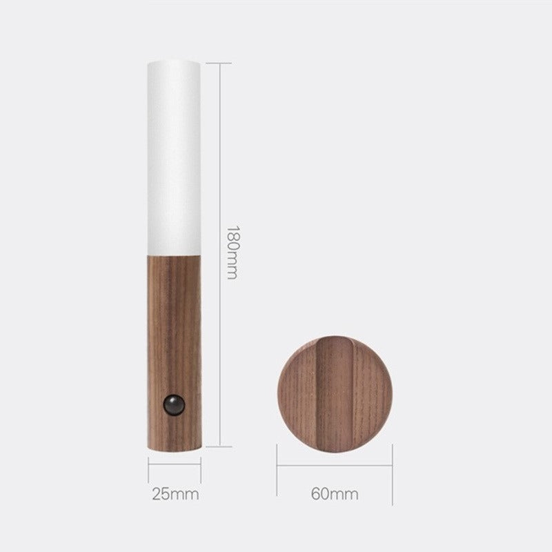 Wood Wireless USB LED Night Light Wall Lamp Rechargeable Sensor Motion Night Light - Korvel
