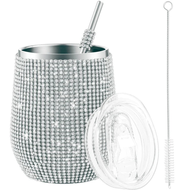 Tasse à vin en diamant de 12 oz avec couvercle hermétique