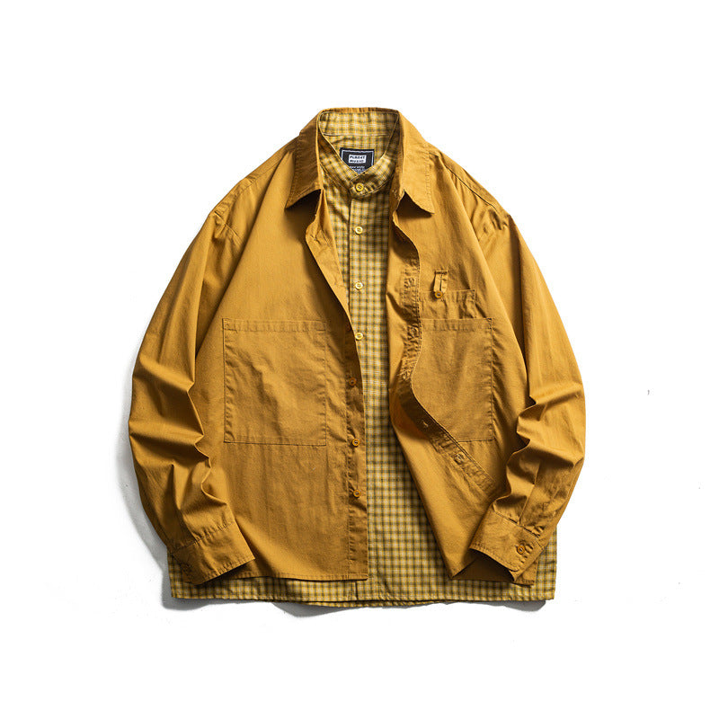 Two piece checkered long sleeved shirt for casual vacation men - Korvel