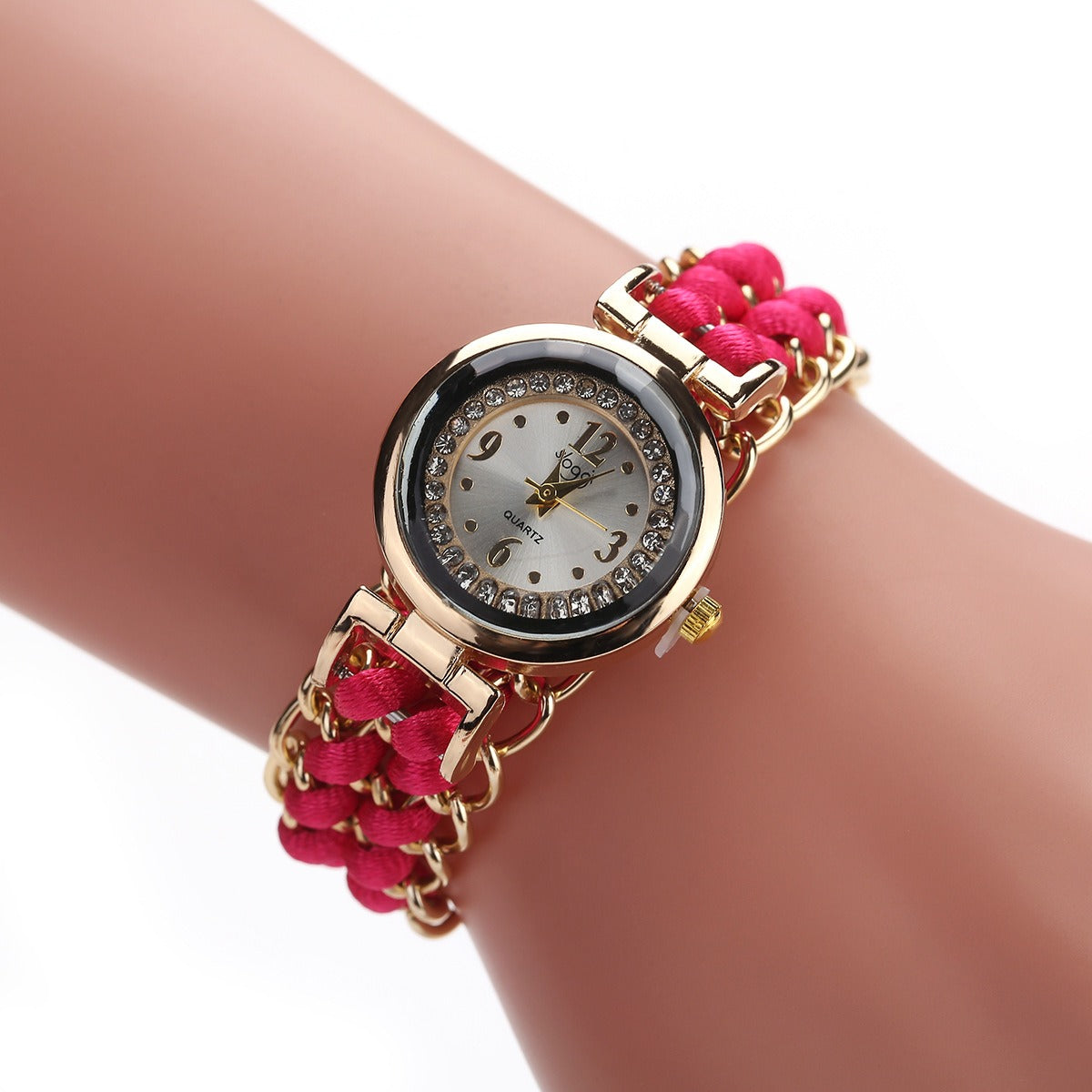 New small dial with diamond inlay Women's woven rope watch Women's creative fashion retractable rope quartz watch - Korvel