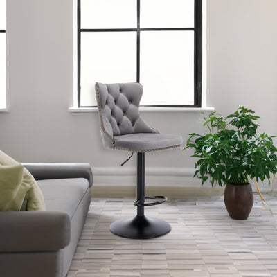 Gray,Set of 2 25-33 Inch,17.7 inch base, Modern Upholstered Bar Stools with Backs Comfortable Tufted for Home Pub and Kitchen - Korvel