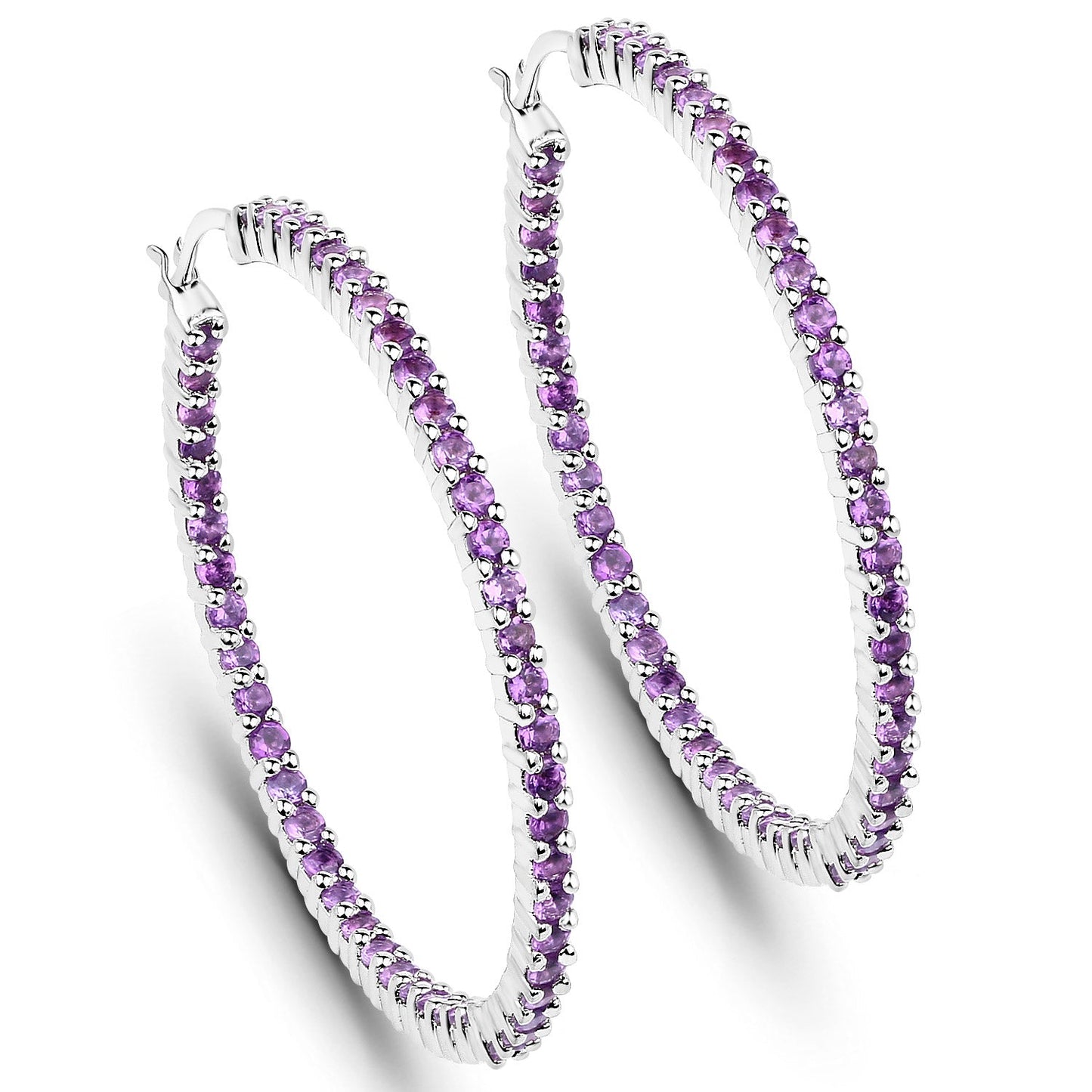 3.00 Carat Genuine Amethyst Sterling Silver Hoop Earrings