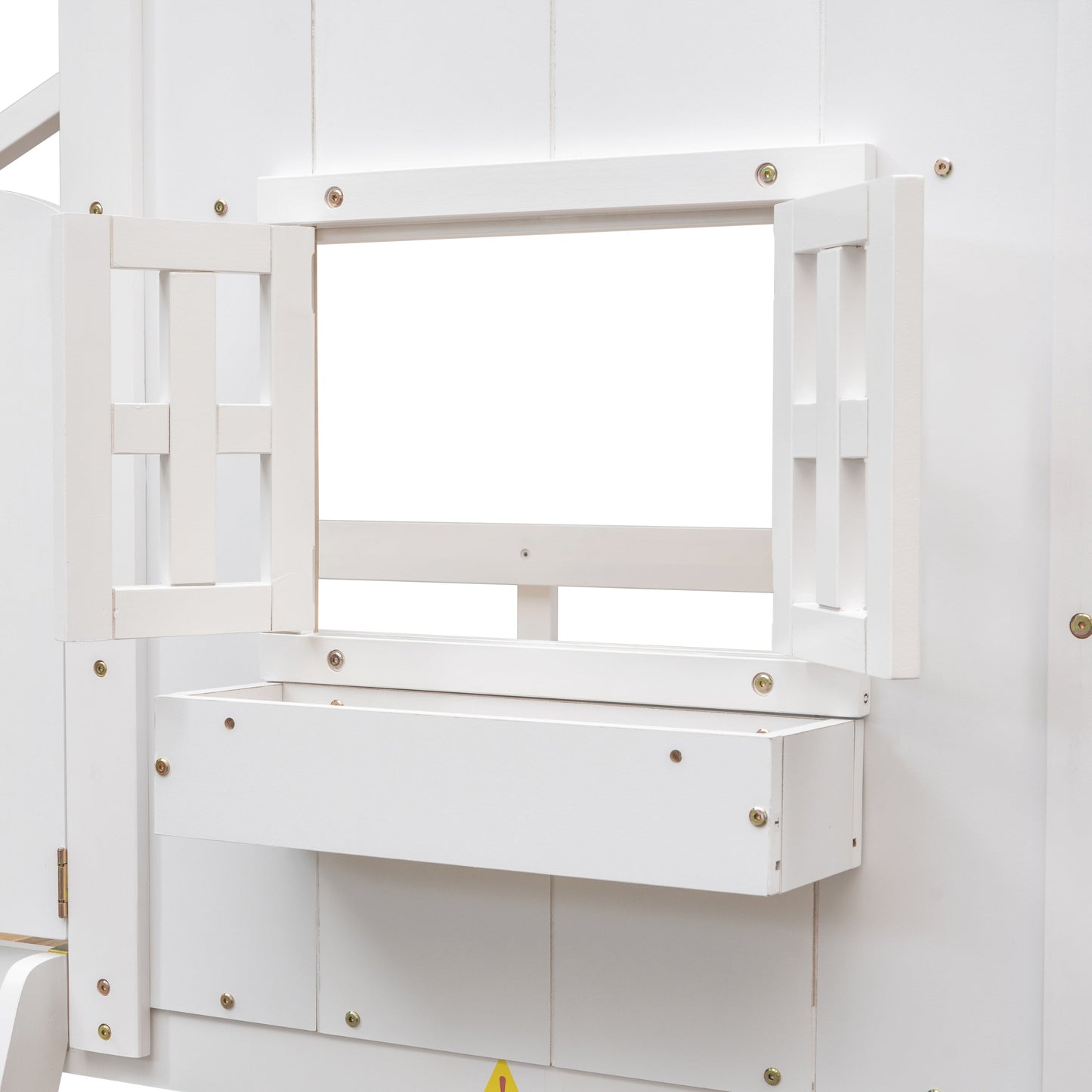 Twin over Twin House Bunk Bed with Roof , Window, Window Box, Door , with Safety Guardrails and Ladder,White - Korvel