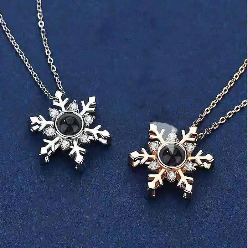 100 Languages I Love You Projection Snowflake Pendant Necklace Valentine's Day Girlfriend Gift - Korvel