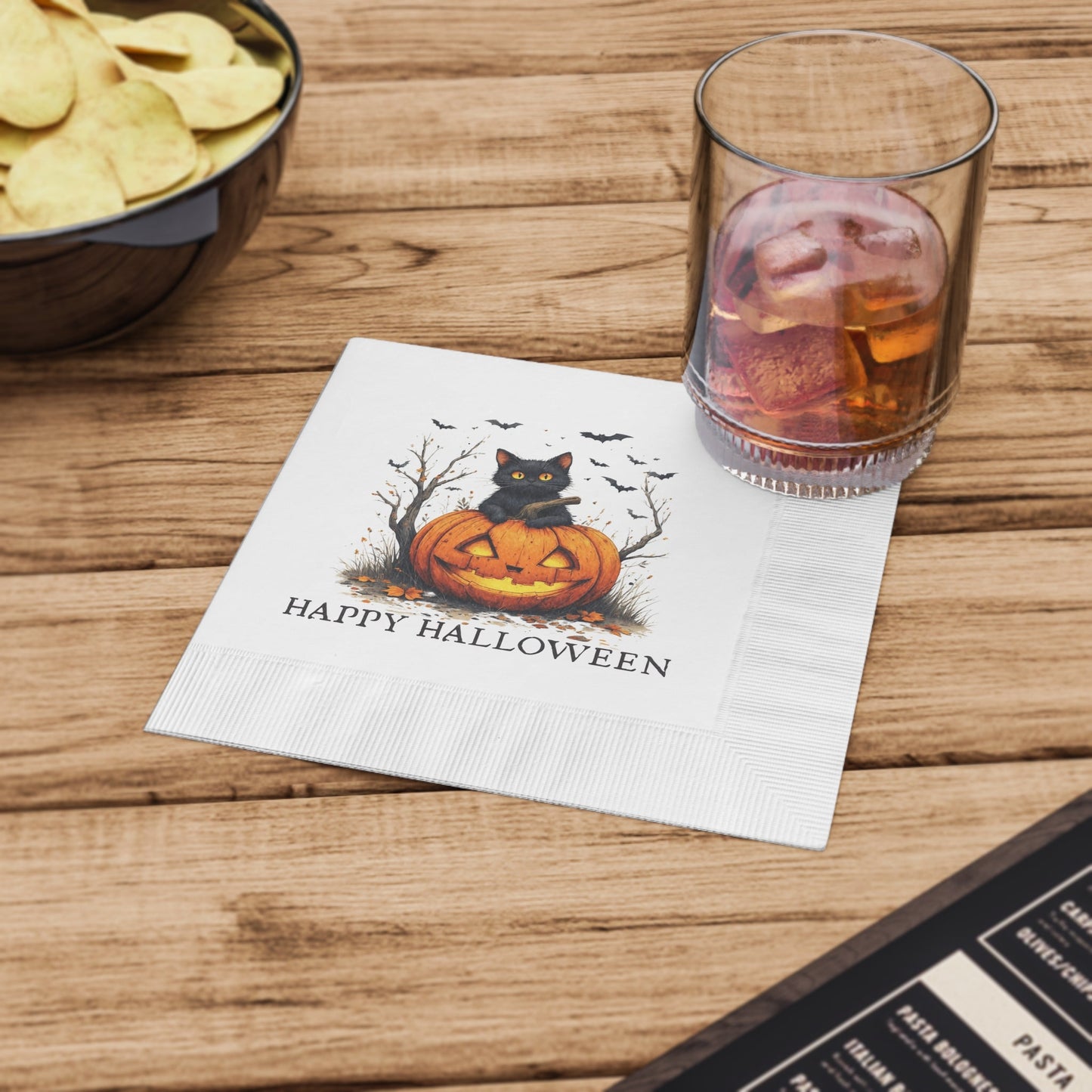 Serviettes d'Halloween avec Chats et Citrouilles pour Célébrations Festives