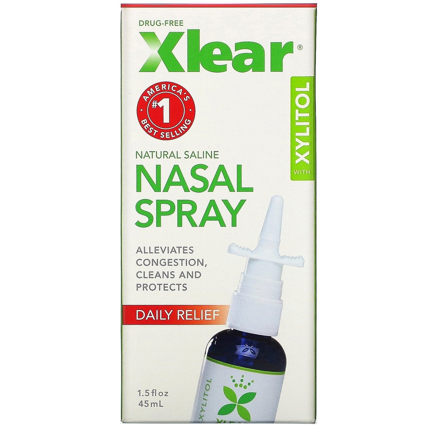 Xlear Alivio Diario Spray Nasal Salino Natural con Xilitol, 1.5 Fl Oz