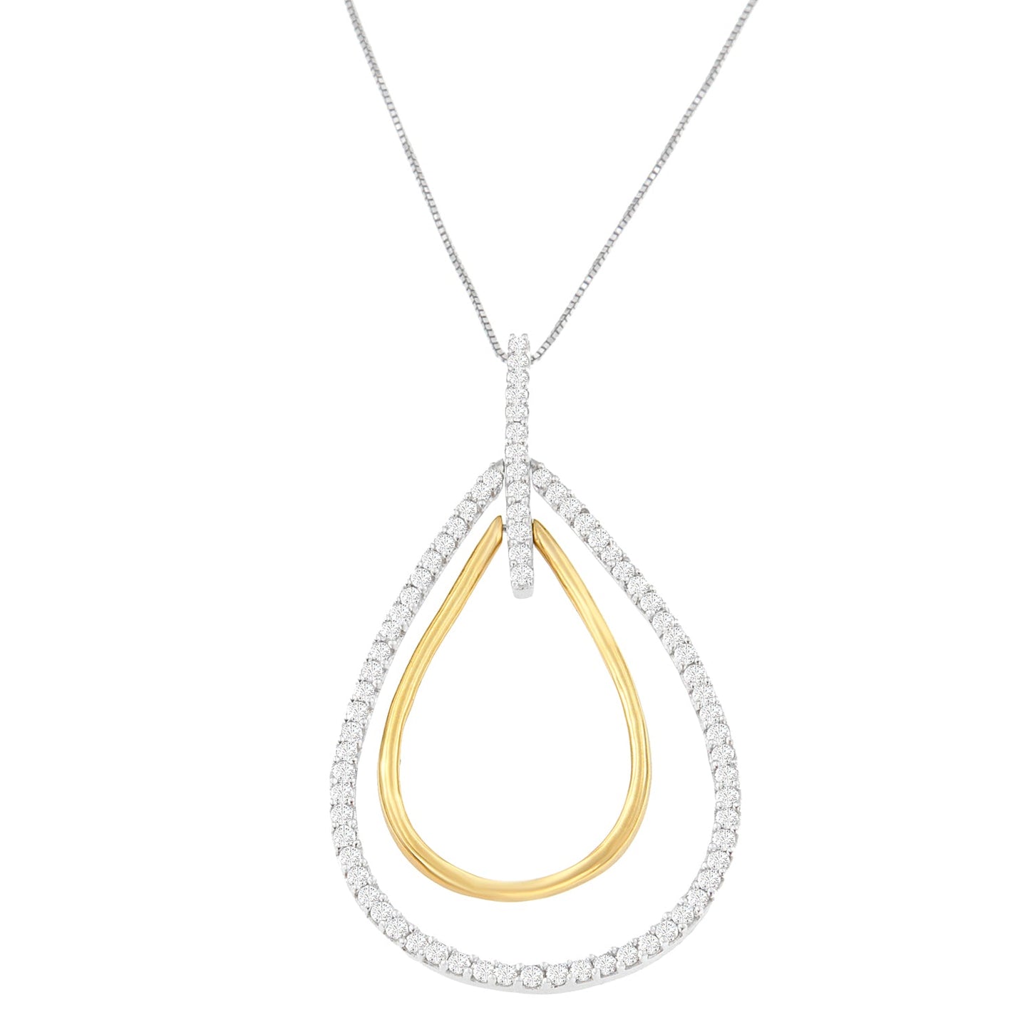 14K Two-Tone Gold Round Cut Diamond Double Burst Pendant Necklace