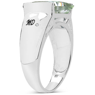 Bague en argent sterling avec améthyste verte de 5,71 carats et diamant blanc