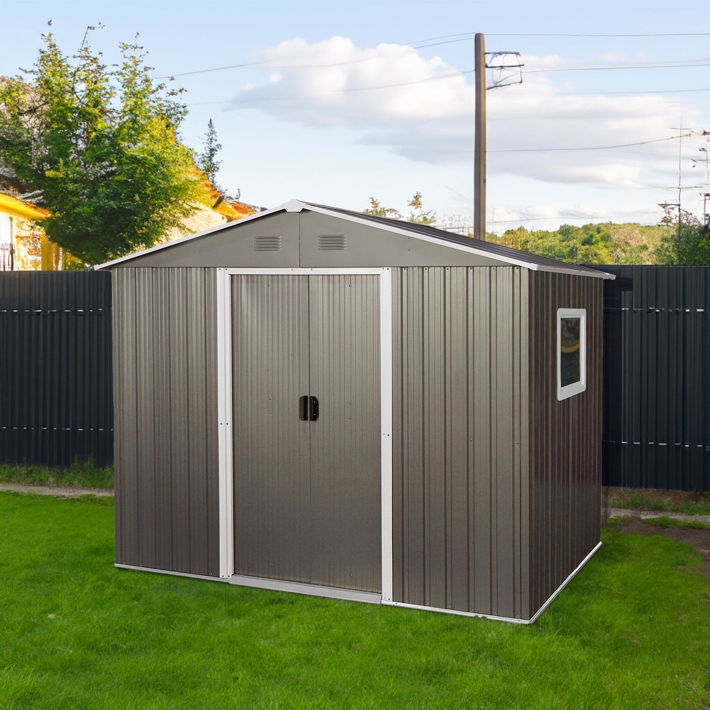 8ft x 6ft Outdoor Metal Storage Shed with Window Grey(W540S00016) - Korvel