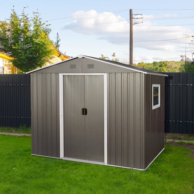 8ft x 6ft Outdoor Metal Storage Shed with Window Grey(W540S00016) - Korvel