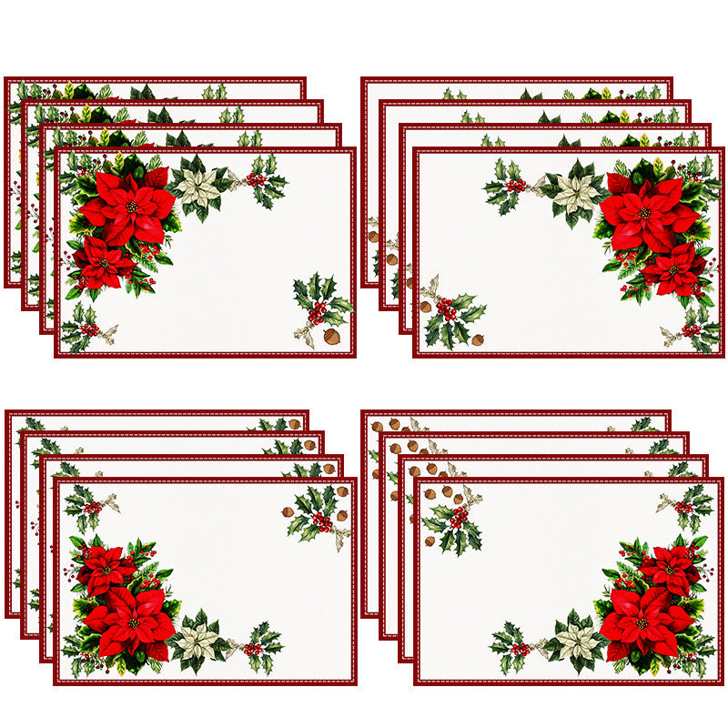 Christmas Red Flower Meal Mat Flower Pinecone Printed Table Mat Holiday Table Insulation Mat - Korvel