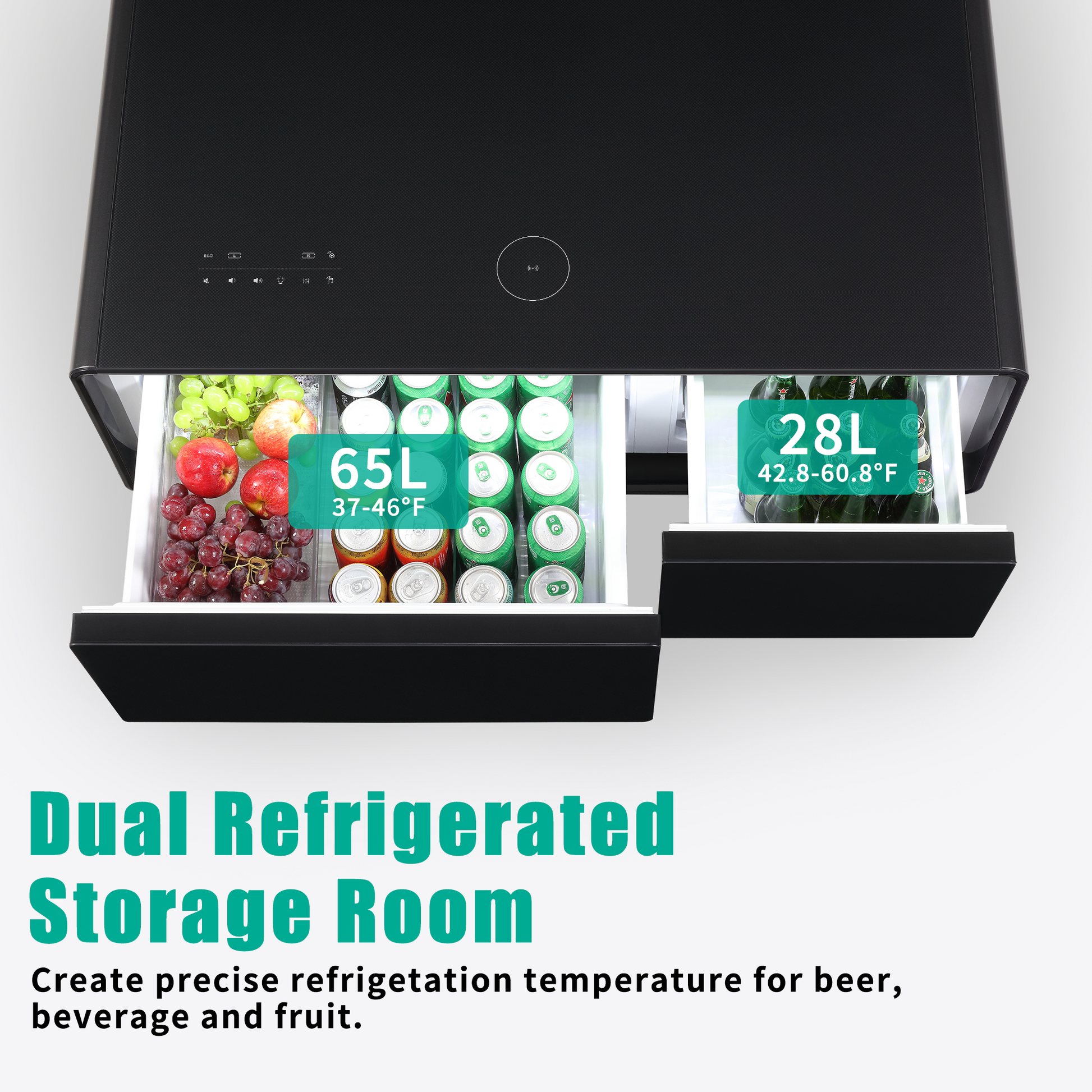 Modern Smart Coffee Table with Built-in Fridge, Bluetooth Speaker, Wireless Charging, Touch Control Panel, USB Interface Black - Korvel