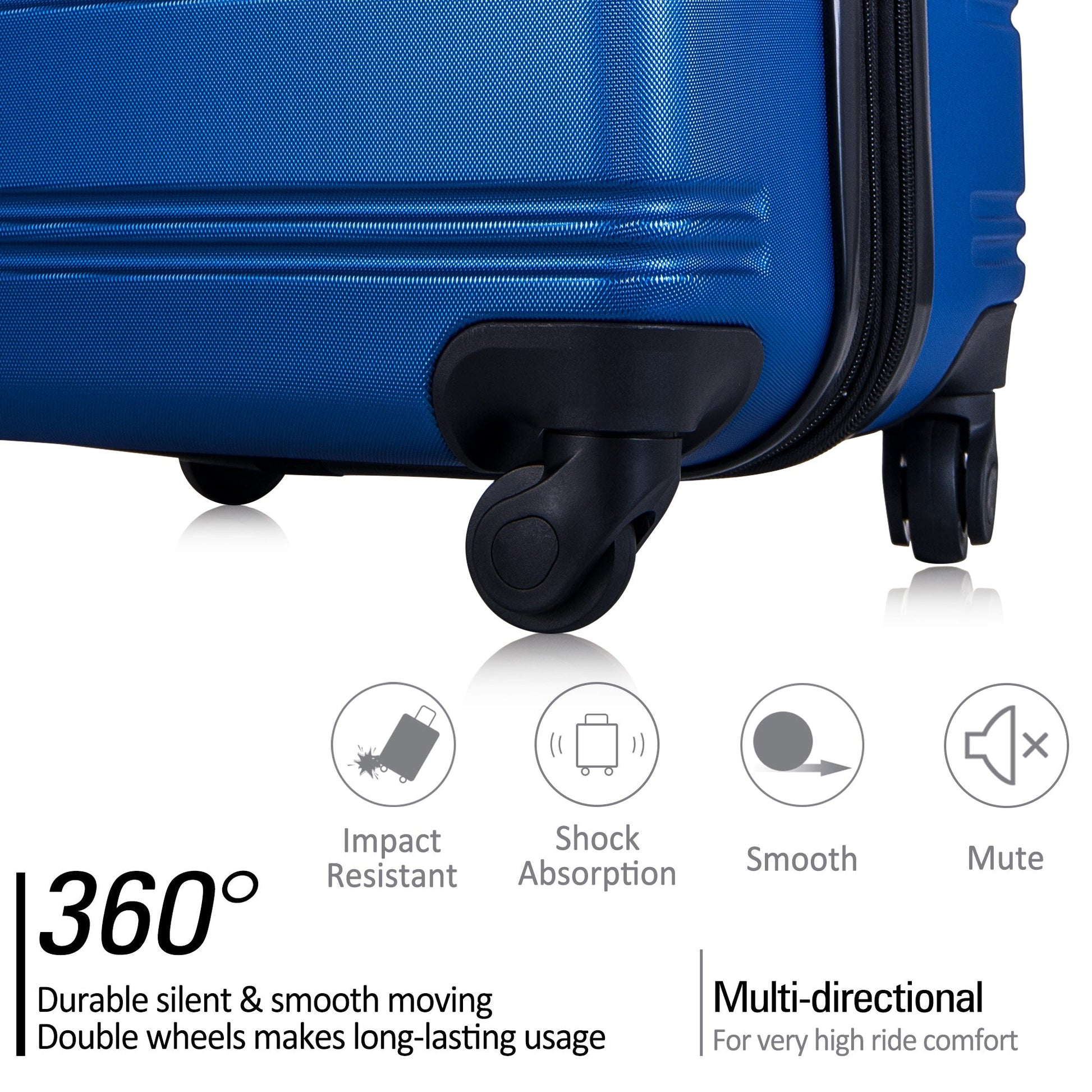 Blue 3 Piece Luggage Set Hardside Spinner Suitcase with TSA Lock 20" 24' 28" Available - Korvel