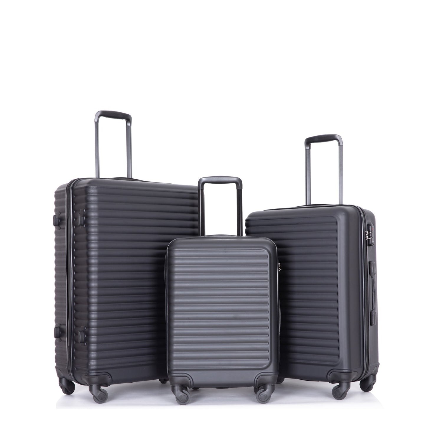 3 Piece Luggage Sets ABS Lightweight Suitcase with Two Hooks, Spinner Wheels, TSA Lock, (20/24/28) Black - Korvel