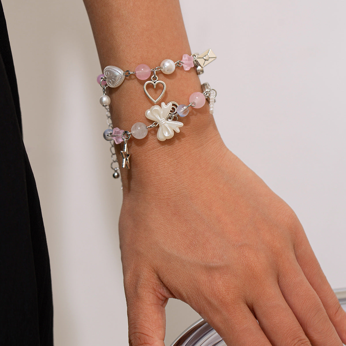 Small Fresh Butterfly Combined with Gold Bracelet Set, Rural Style Multi Element Pearl Bracelet - Korvel