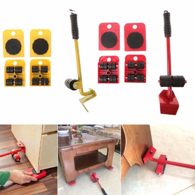 Furniture Mover Tool Set Furniture Transport Lifter Heavy Stuffs Moving Tool 4 Wheeled Mover Roller+1 Wheel Bar Hand Tools Set - Korvel
