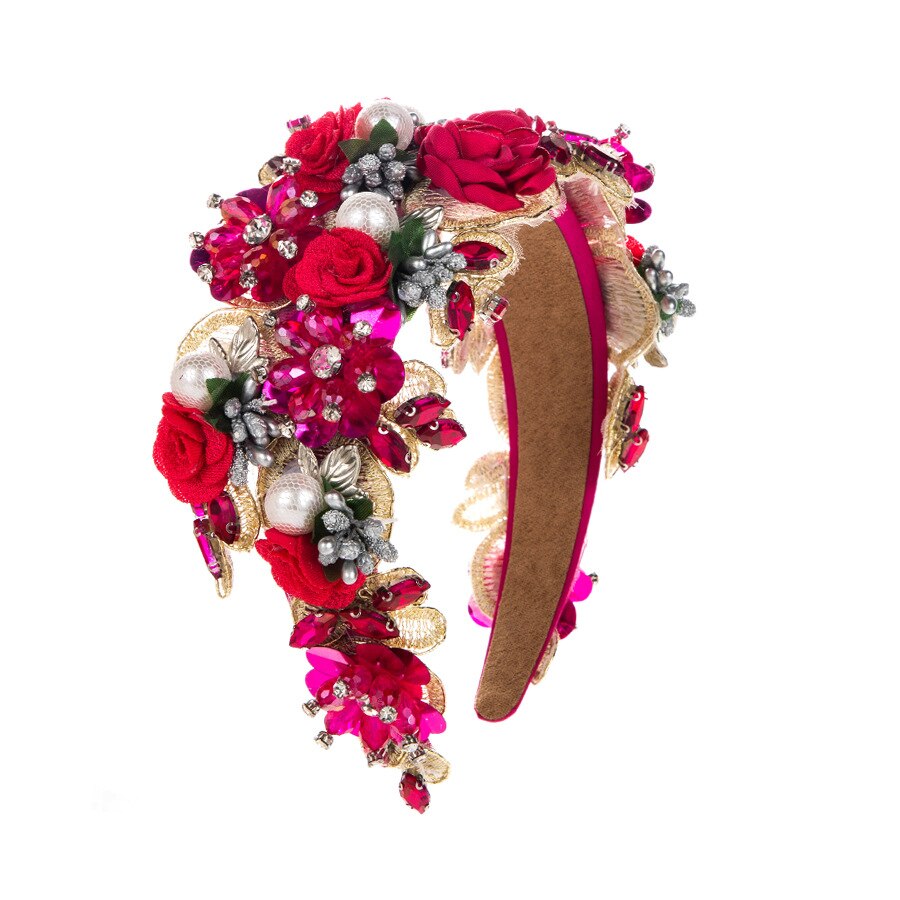 Luxury Baroque Rhinestone Pearl Flower Headband Fashion Hair Accessories For Women Trendy Party Hairband Hair Band Girl Headwear - Korvel