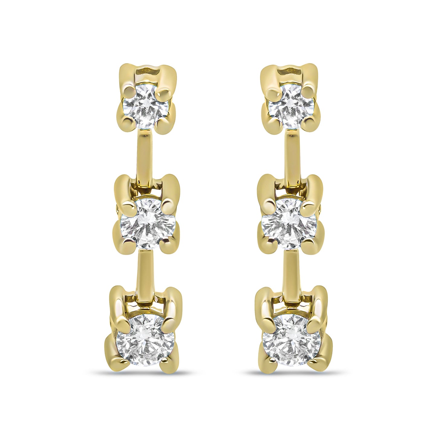 Boucles d'oreilles pendantes en or jaune 14K avec 1/2 cttw de diamants ronds à 3 pierres