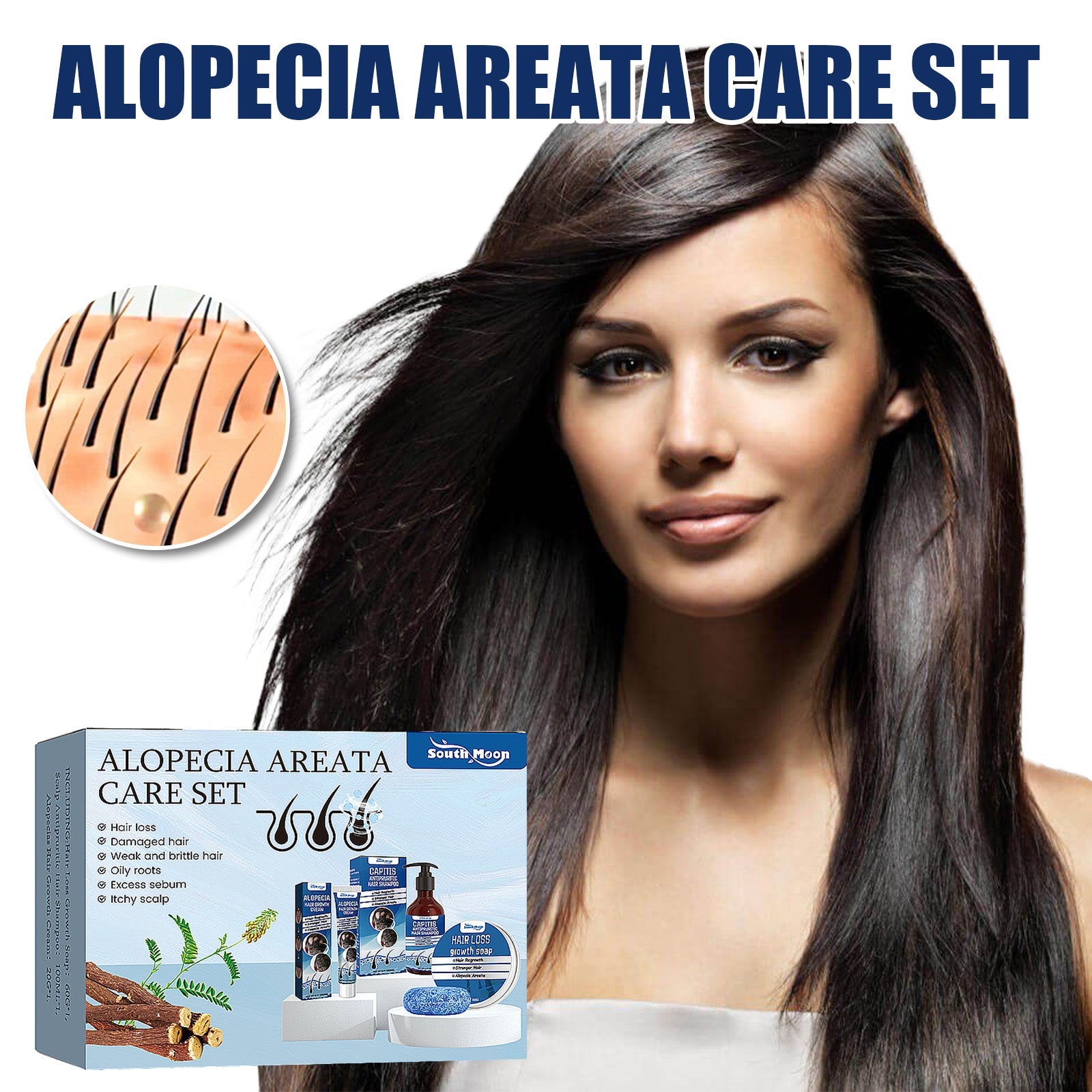Alopecia Areata Care Set, Clean Scalp Supple Care Frizzy Hair Wash And Care Gift Set - Korvel