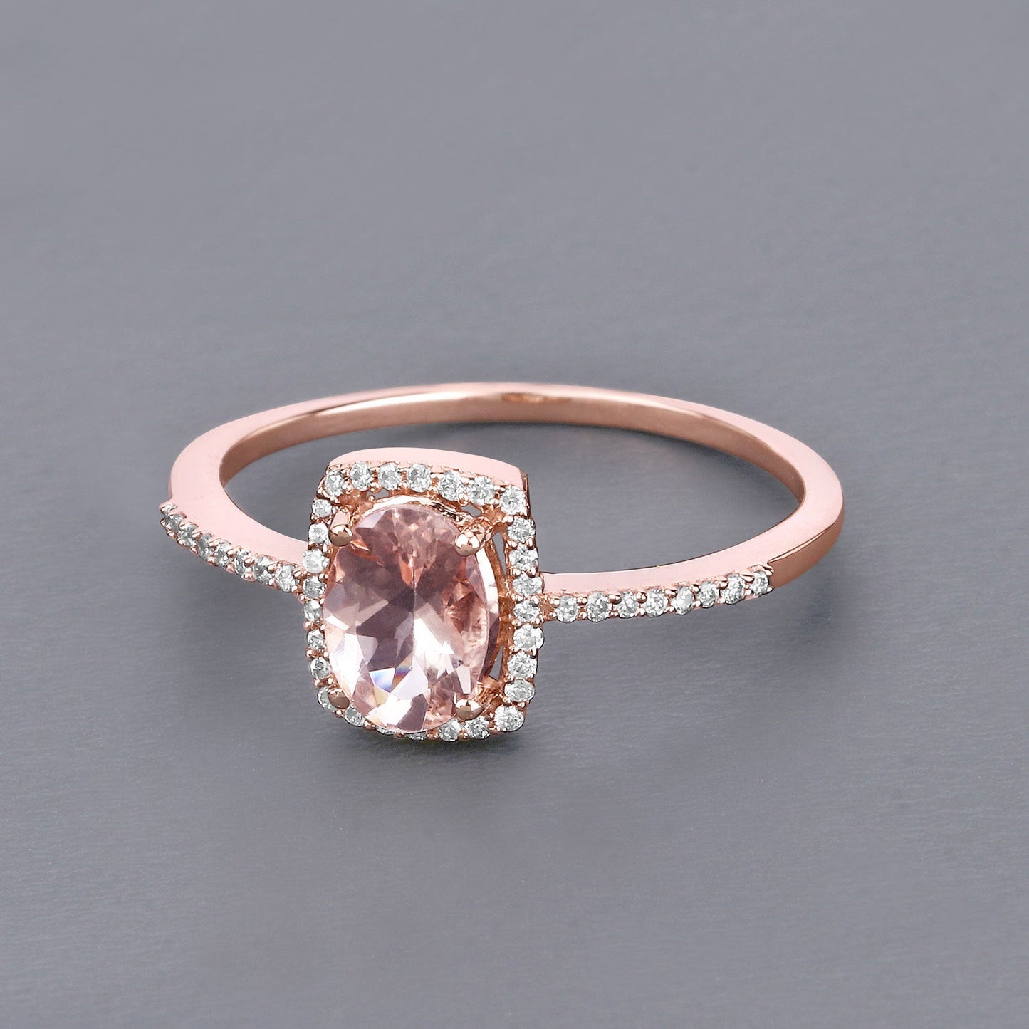 0.82 Carat Morganite and Diamond 14K Rose Gold Engagement Ring