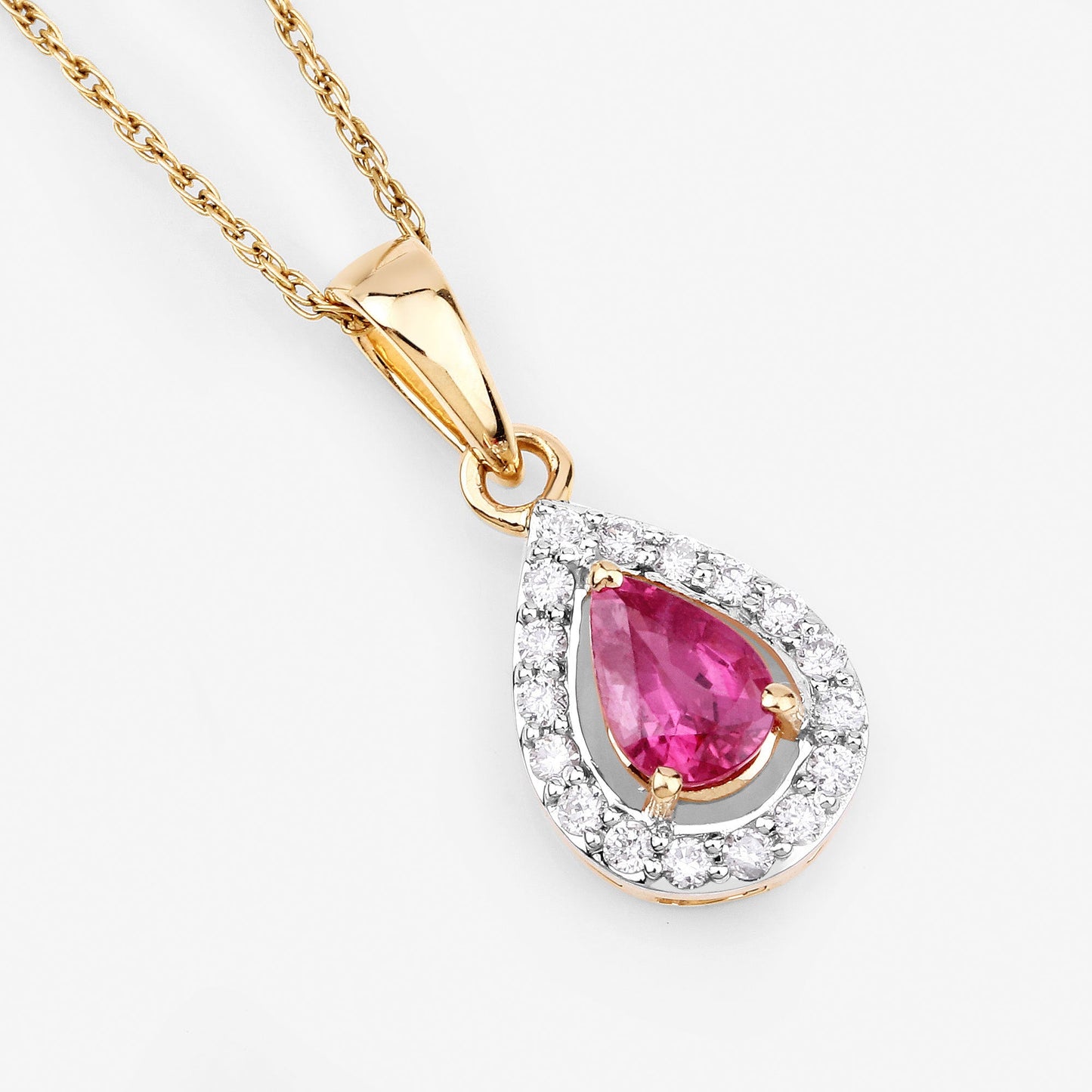 1.03 Carat Genuine Ruby and White Diamond Pendant in 14K Yellow Gold